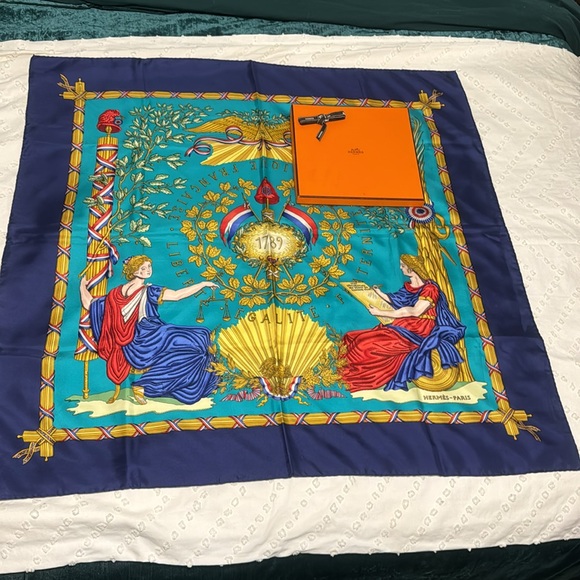 HERMÈS PARIS 1980’s 'Hermés’ French Revolution commemorative silk scarf France - Picture 10 of 11